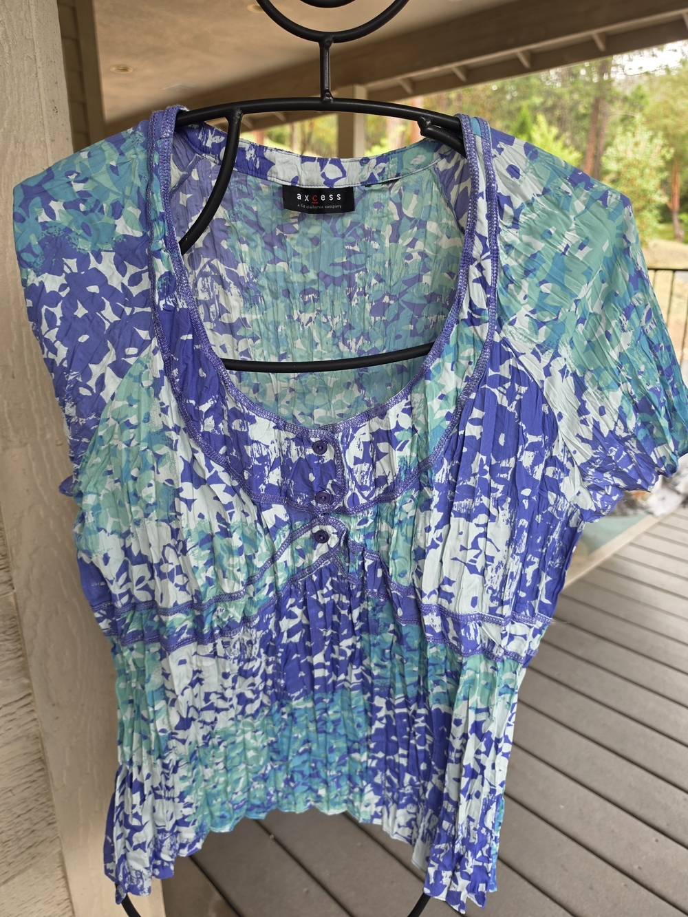 Axcess Blue & Teal Printed Short Sleeve Scoop Neck Top